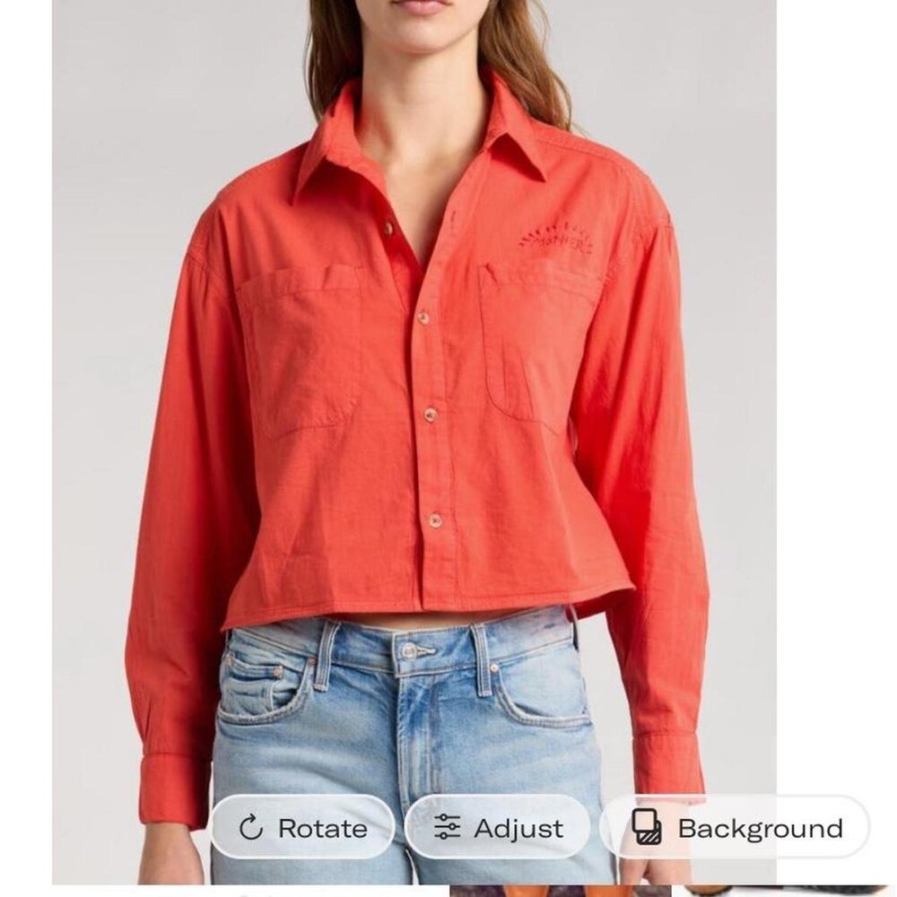 MOTHER. Women's orangey red Embroidered shirt.
Runs generous. Texture ! - Picture 2 of 14